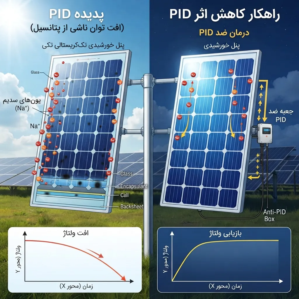 اینفو گرافیک افت توان PID در پنل خورشیدی